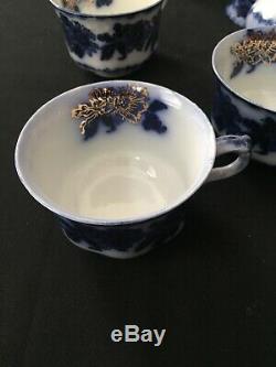 12 Cup & Saucer Sets Sevres Flow Blue with Gold New Wharf Pottery England