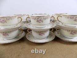 12 Haviland Limoges Antoinette Bouillon Cups & Saucers France Flowers Cream Gold