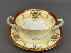 12 Noritake Rainbow Cream Soup Cups + Saucers Gold & Red Band 3982 1940s