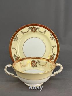 12 Noritake Rainbow Cream Soup Cups + Saucers Gold & Red Band 3982 1940s