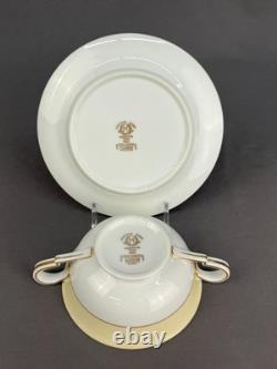 12 Noritake Rainbow Cream Soup Cups + Saucers Gold & Red Band 3982 1940s