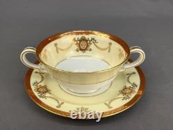 12 Noritake Rainbow Cream Soup Cups + Saucers Gold & Red Band 3982 1940s