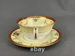 12 Noritake Rainbow Cream Soup Cups + Saucers Gold & Red Band 3982 1940s