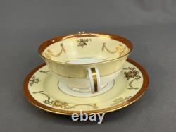 12 Noritake Rainbow Cream Soup Cups + Saucers Gold & Red Band 3982 1940s