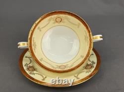 12 Noritake Rainbow Cream Soup Cups + Saucers Gold & Red Band 3982 1940s