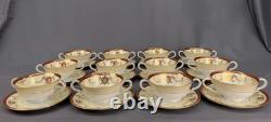 12 Noritake Rainbow Cream Soup Cups + Saucers Gold & Red Band 3982 1940s