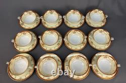 12 Noritake Rainbow Cream Soup Cups + Saucers Gold & Red Band 3982 1940s