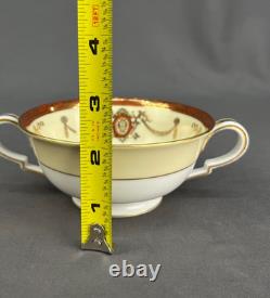 12 Noritake Rainbow Cream Soup Cups + Saucers Gold & Red Band 3982 1940s