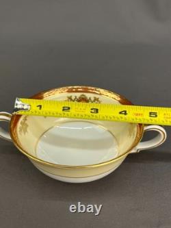 12 Noritake Rainbow Cream Soup Cups + Saucers Gold & Red Band 3982 1940s