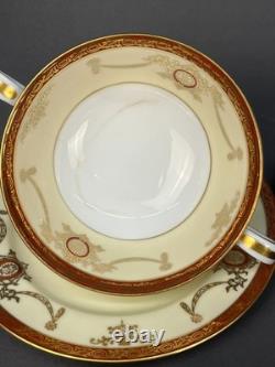 12 Noritake Rainbow Cream Soup Cups + Saucers Gold & Red Band 3982 1940s
