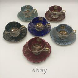 12 PC Set Alka Bavaria Germany Demitasse 22K Gold Footed Cups & Saucers VGC