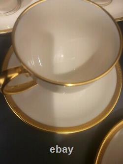 12 Pc LENOX TUXEDO Presidential Gold Footed Tea Cup Saucer Bone China Porcelain
