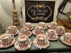 12 Vintage Coalport Indian Tree Coral (scalloped) Gold Trim Cup & Saucer Set