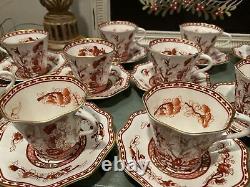 12 Vintage Coalport Indian Tree Coral (scalloped) Gold Trim Cup & Saucer Set