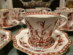 12 Vintage Coalport Indian Tree Coral (scalloped) Gold Trim Cup & Saucer Set