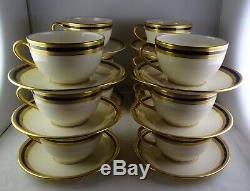 12 Vintage Lenox China P-72 Flat Cup & Saucer Sets Cobalt & Gold