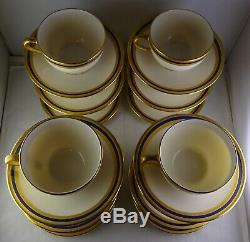 12 Vintage Lenox China P-72 Flat Cup & Saucer Sets Cobalt & Gold