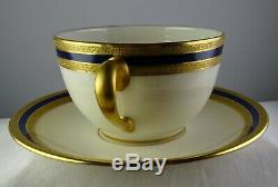 12 Vintage Lenox China P-72 Flat Cup & Saucer Sets Cobalt & Gold