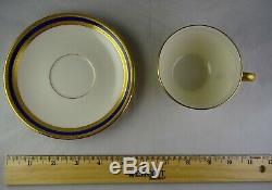 12 Vintage Lenox China P-72 Flat Cup & Saucer Sets Cobalt & Gold