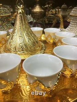 12 coffee cups Turkish Arabic Coffee Espresso Mrra Serving Set Tray Gold Color