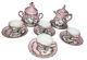 12 Pc Tea Set Cups & Saucers 7291 Pink & Gold Limoges Courting Couple Bone Japan