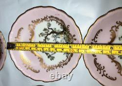 12 pc Tea Set Cups & Saucers 7291 Pink & Gold Limoges Courting Couple Bone Japan