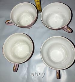 12 pc Tea Set Cups & Saucers 7291 Pink & Gold Limoges Courting Couple Bone Japan