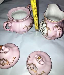 12 pc Tea Set Cups & Saucers 7291 Pink & Gold Limoges Courting Couple Bone Japan