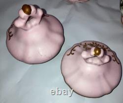 12 pc Tea Set Cups & Saucers 7291 Pink & Gold Limoges Courting Couple Bone Japan