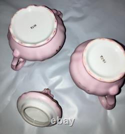 12 pc Tea Set Cups & Saucers 7291 Pink & Gold Limoges Courting Couple Bone Japan