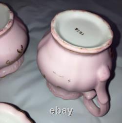12 pc Tea Set Cups & Saucers 7291 Pink & Gold Limoges Courting Couple Bone Japan