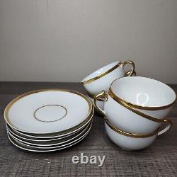 12pc France Limoges Haviland Tea Cups Saucers Set 14k Trim Bone 6 Cups Saucers