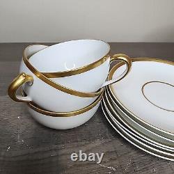 12pc France Limoges Haviland Tea Cups Saucers Set 14k Trim Bone 6 Cups Saucers