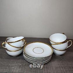 12pc France Limoges Haviland Tea Cups Saucers Set 14k Trim Bone 6 Cups Saucers