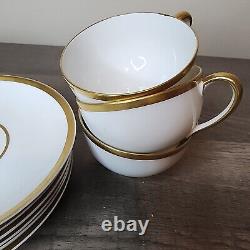 12pc France Limoges Haviland Tea Cups Saucers Set 14k Trim Bone 6 Cups Saucers