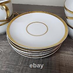 12pc France Limoges Haviland Tea Cups Saucers Set 14k Trim Bone 6 Cups Saucers