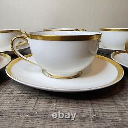 12pc France Limoges Haviland Tea Cups Saucers Set 14k Trim Bone 6 Cups Saucers