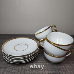 12pc French Limoges Haviland Tea Cups Saucers Set 14k Trim Bone 6 Cups Saucers