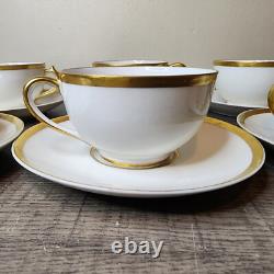 12pc French Limoges Haviland Tea Cups Saucers Set 14k Trim Bone 6 Cups Saucers