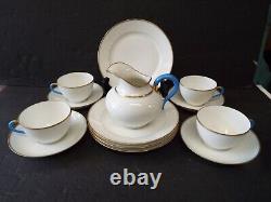 13 Pc Antique Haviland & Co Limoges Blue Handle Dessert Set Cups Saucers Plates