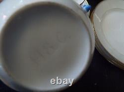 13 Pc Antique Haviland & Co Limoges Blue Handle Dessert Set Cups Saucers Plates