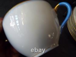13 Pc Antique Haviland & Co Limoges Blue Handle Dessert Set Cups Saucers Plates