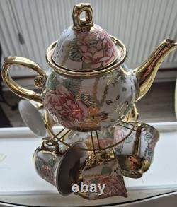 13-Piece China Tea Set with Titanium Gold Trim
