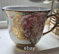 13-Piece China Tea Set with Titanium Gold Trim