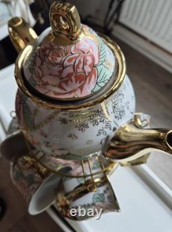 13-Piece China Tea Set with Titanium Gold Trim
