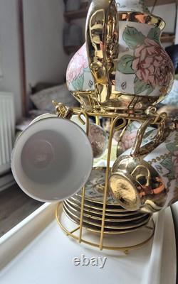 13-Piece China Tea Set with Titanium Gold Trim
