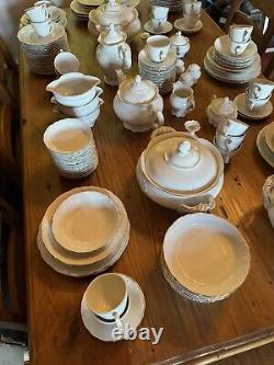 146 Pice 18 Seats Rockley Fine Porcelain White And Gold Dinner Service Set New