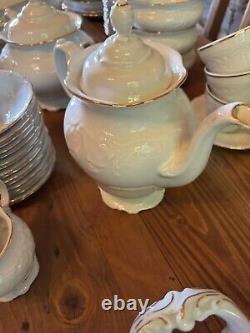 146 Pice 18 Seats Rockley Fine Porcelain White And Gold Dinner Service Set New