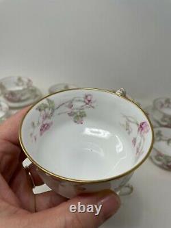 14 Piece Set Antique Theodore Haviland Limoges Cups Saucers Pinks Flowers Gold