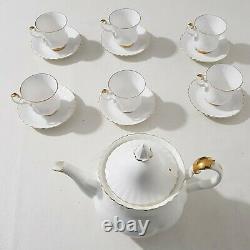 14 Piece Tea Set Royal Albert Val D'or Bone China Cups Teapot White Gold Trim